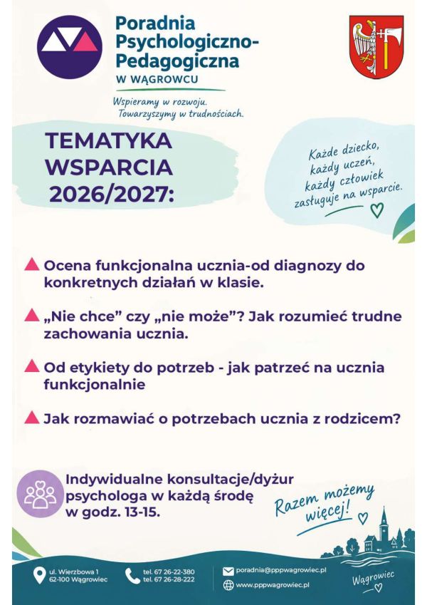 Oferta Poradni psychologiczno - Pedagogicznej  na rok szkolny 2025/2026